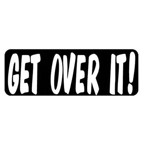 Get Over It Motorcycle Helmet Stickers - Novelty Artwork Biker Decals, 4" x 1"