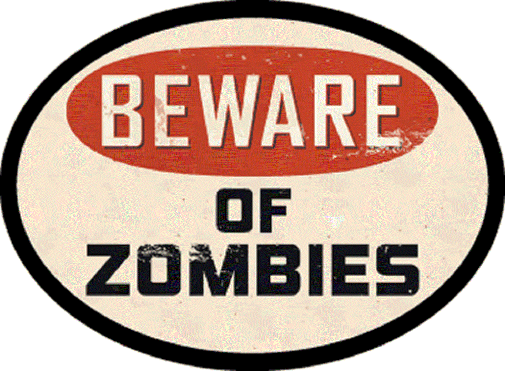BEWARE OF ZOMBIES Sticker - Orignal Artwork Vinyl - Reflective Oval Decal Sticker - 3.5" x 4.75"