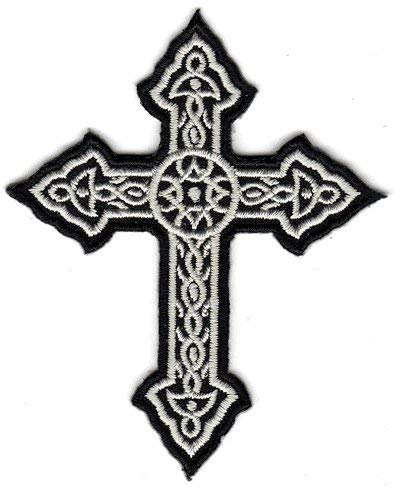 The Black and White Ornate Cross PATCH, by: "Flag-It" The Most Trusted Brand, Superior Quality Iron-On / Saw-On Embroide