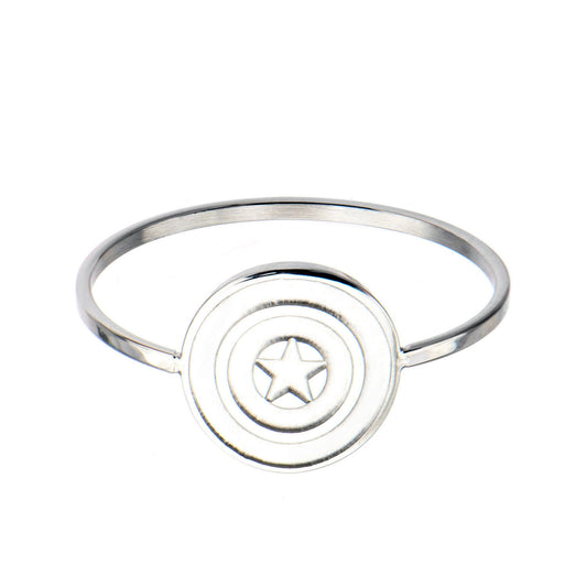 Captain America Shield Logo - Stainless Steel Premium Quality Womens Polished Ring, Size - 8