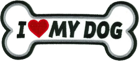 I HEART MY DOG, PATCH - I Heart My Dog High Thread Iron-On Heat Sealed Backing Sew-On Biker's Patch - 5" x 2"