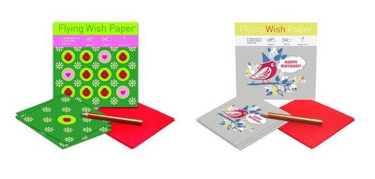 Flying Wish Paper Combo Pack, Lady Bug + Birthday Birdy, Mini Kit Combos, Write it, Light it, Watch it Fly, 2 x Mini Kits - 5" x 5" Each