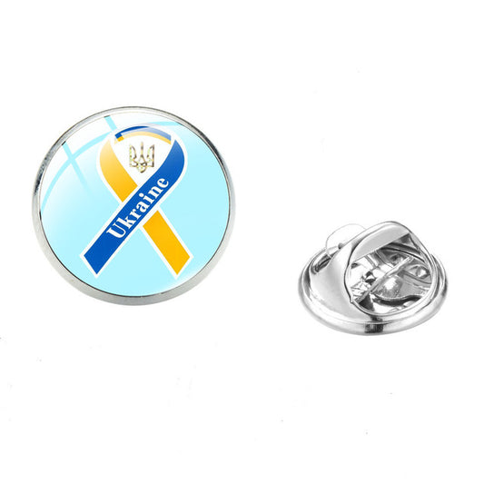 UKRAINE Ribbon FLAG PIN - The Ukrainian Flag Colors in Awareness Ribbon Image with Glass Top Lapel PIN, 1.6cm
