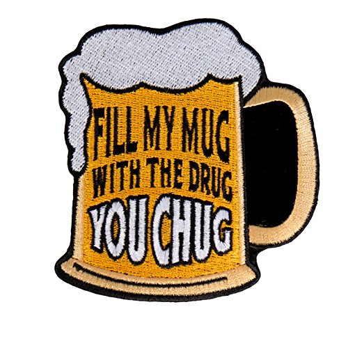 FILL MY MUG, Exceptional Quality Iron-On / Saw-On, Heat Sealed Backing Rayon PATCH - 3" x 4"
