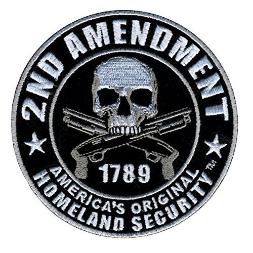 2nd AMENDMENT - HOMELAND SECURITY with Skulls & Over Crossed Pistols", Hook and Loop PATCH - 4" x 4"