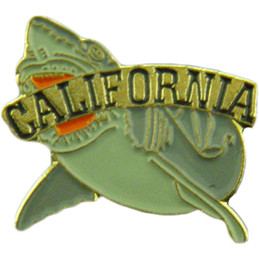 US STATES PIN, CALIFORNIA SHARK - Novelty Patriotic Enamel Lapel PIN - 1"