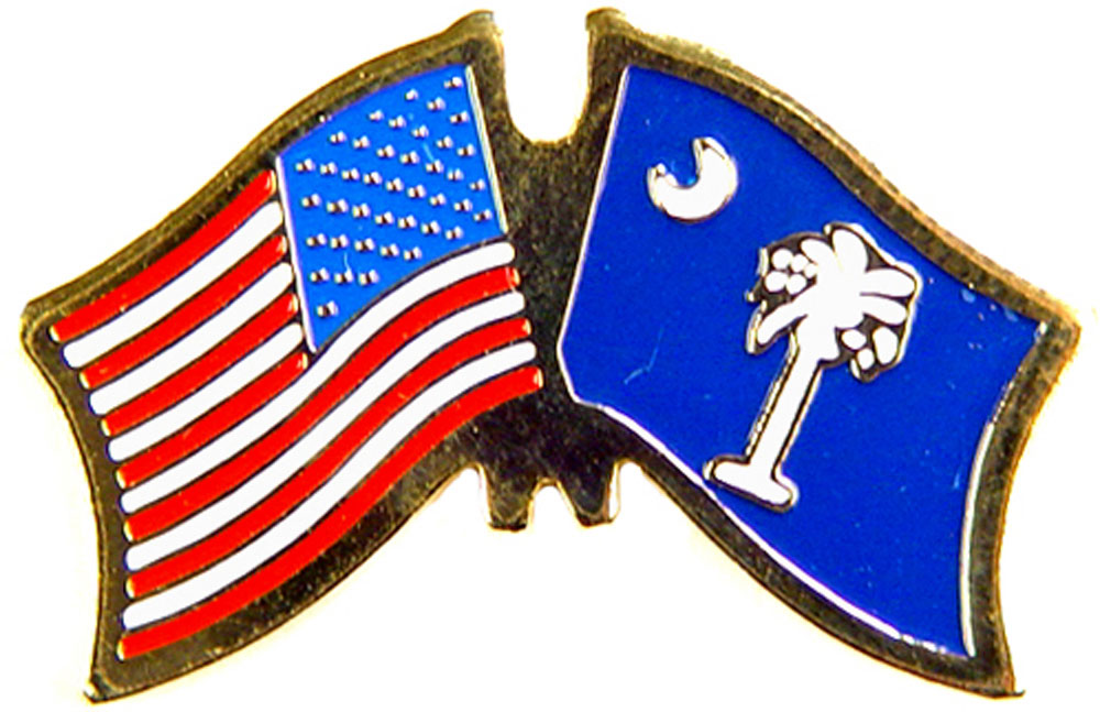 USA STATES, USA & SOUTH CAROLINA Cross Flags - Original Artwork, Expertly Designed PIN - 1.125"