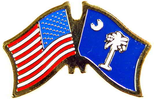 USA STATES, USA & SOUTH CAROLINA Cross Flags - Original Artwork, Expertly Designed PIN - 1.125"