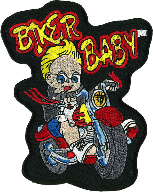 BIKER BABY BOY PATCH, The Embroidered Artwork Heat Sealed Backing Sew-On / Iron-On Patch - 4" x 4"