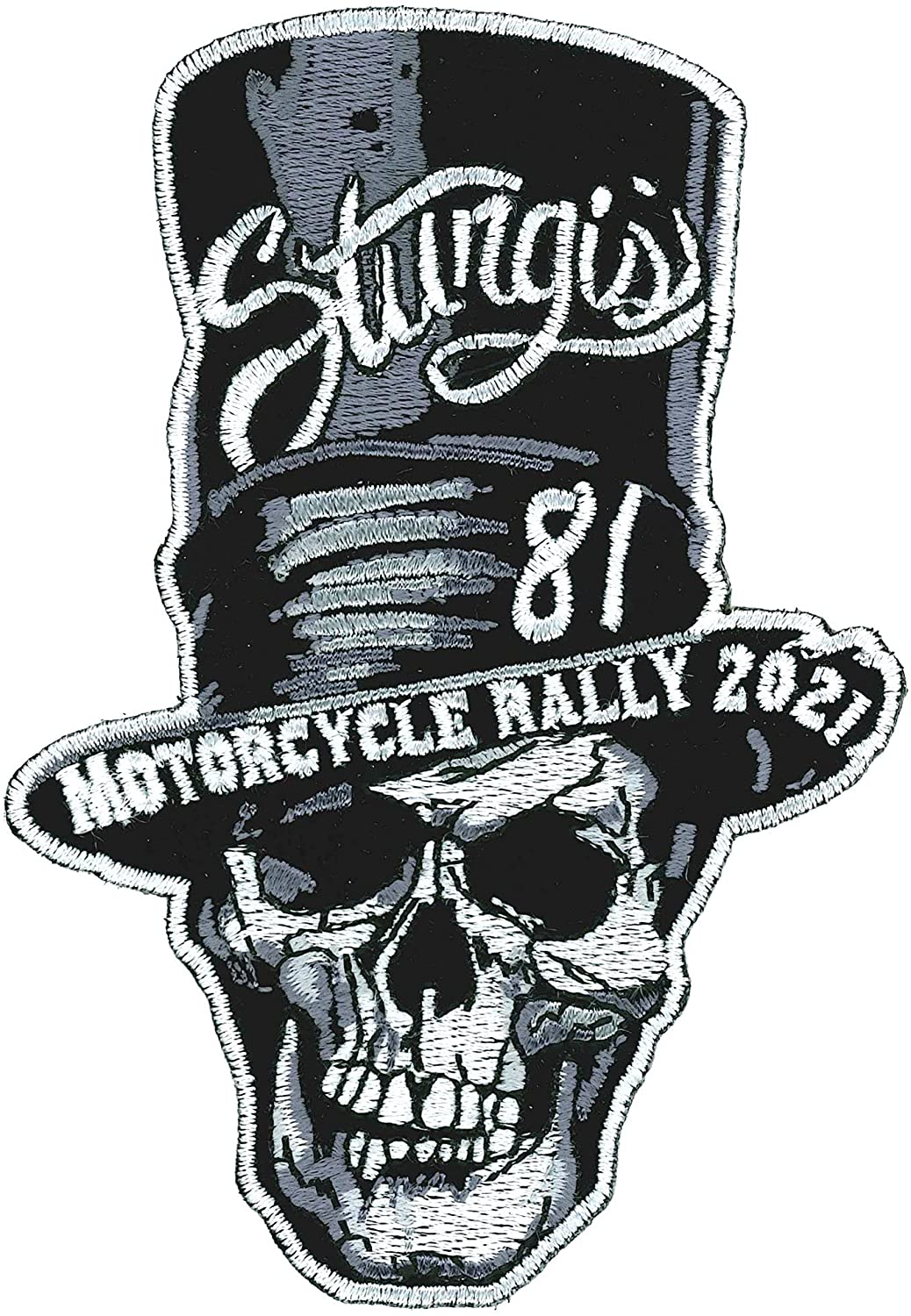 STURGIS MOTORCYCLE RALLY 81 YEARS 2021 STOVE PIPE SKULL, PATCH, High Thread Iron-On Heat Sealed Backing Sew-On Biker's Patch, 3.25" x 4.2"
