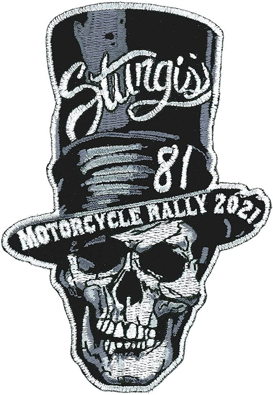 STURGIS MOTORCYCLE RALLY 81 YEARS 2021 STOVE PIPE SKULL, PATCH, High Thread Iron-On Heat Sealed Backing Sew-On Biker's Patch, 3.25" x 4.2"