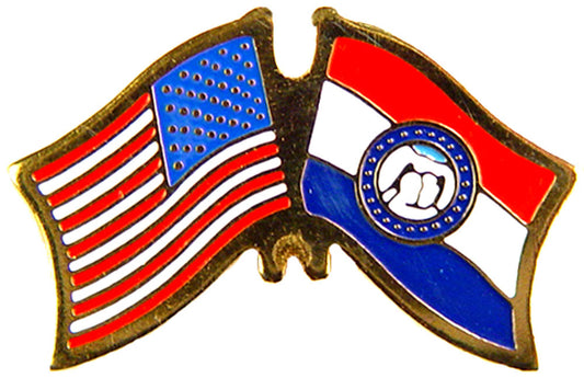 USA STATES, USA & MISSOURI Cross Flags - Original Artwork, Expertly Designed PIN - 1.125"