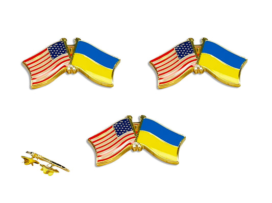 "Ukraine Flag Pin, US Ukraine Friendship Lapel Pin w/ Double Butterfly Clutch Pin Backings, 3pcs"