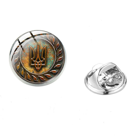 UKRAINE TRYZUB PIN - The Ukrainian Symbol with Glass Top Brooch Lapel PIN, 1.6cm