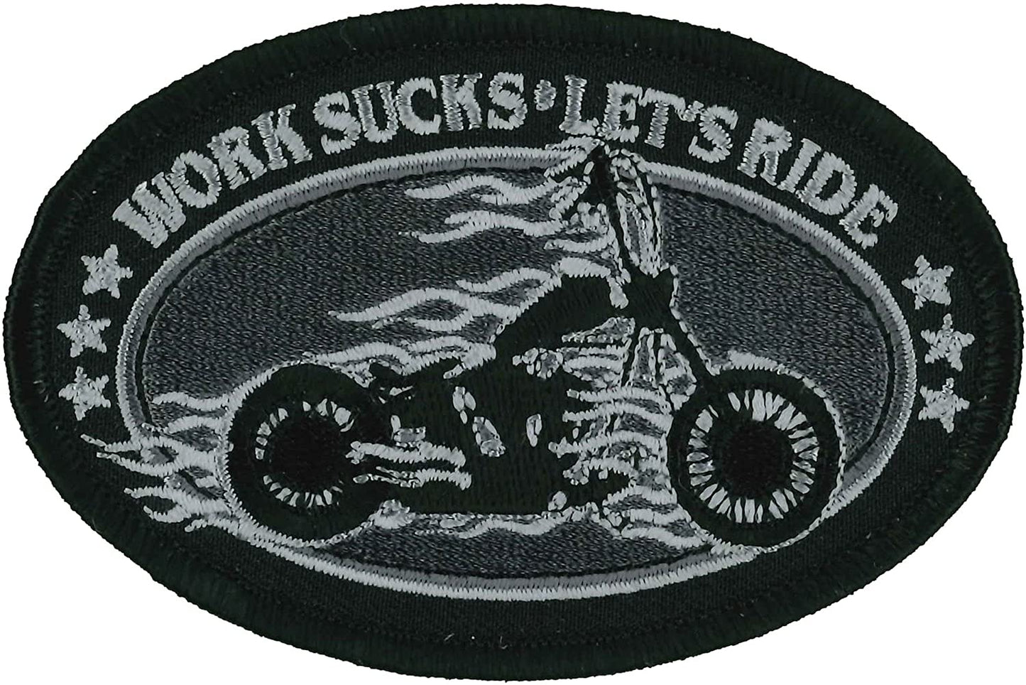 WORK S@@@S LETS RIDE, PATCH - High Thread Iron-On Heat Sealed Backing Sew-On Biker's Oval Patch - 4" x 3"