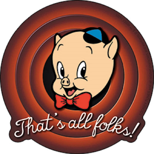 LOONEY TUNES PORKY PIG, THAT'S ALL FOLKS! STICKER - Officially Licensed Animated Series By Warner Bros. STICKER, 4" x 4"