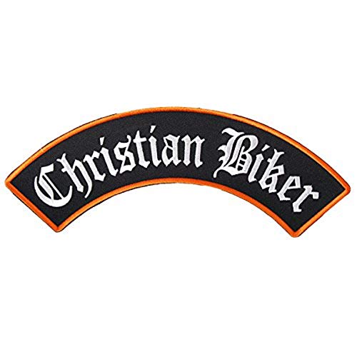 CHRISTIAN BIKER ROCKER, High Thread Embroidered Iron-On / Saw-On Rayon PATCH - 4" x 1"