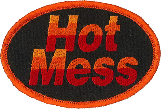 HOT MESS PATCH - Hot Mess Oval Design High Thread Iron-On Heat Sealed Backing Sew-On Biker's Patch - 4" x 3"