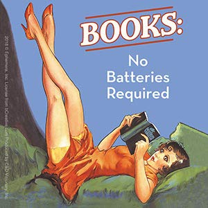 BOOKS: No Batteries Required STICKER - Exclusive Artwork DECAL from Ephemera, 4" x 4"