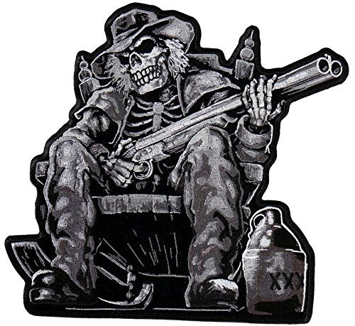 MOONSHINE SKELETON, High Thread Embroidered Iron-On / Saw-On Rayon PATCH - 4" x 4", Exceptional Quality