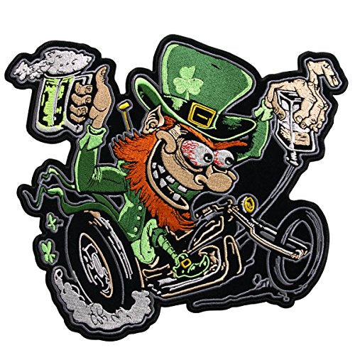 LEPRECHAUN, EMBROIDERED Iron-On / Saw-On Rayon PATCH - 10" x 9"