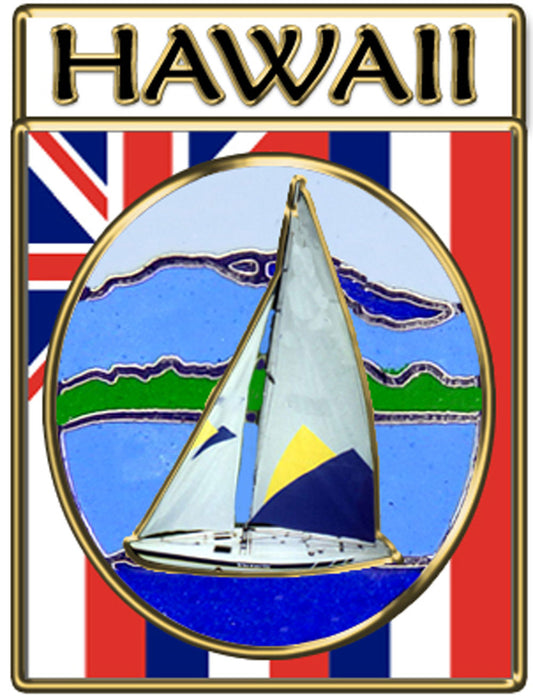 US STATES PIN, HAWAII SAILBOAT - Novelty Patriotic Enamel Lapel PIN - 1"