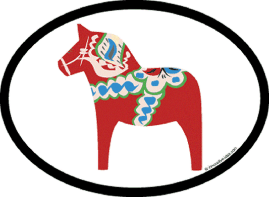 DALA HORSE RED Sticker - Orignal Artwork Vinyl - Reflective Oval Decal Sticker - 3.5" x 4.75"