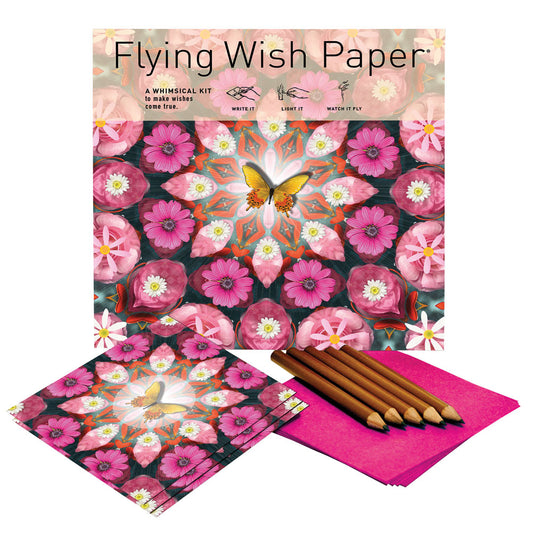 FLYING WISH PAPER® - Light it on FIRE, Watch it FLY - PINK BUTTERFLY - 7" x 7" - Large Kits