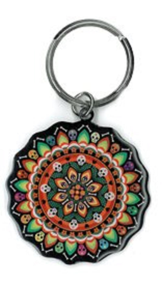 Evilkid, DAY OF THE DEAD MANDALA, Modern Printed metal, Long Lasting Die-Cut KEYCHAIN