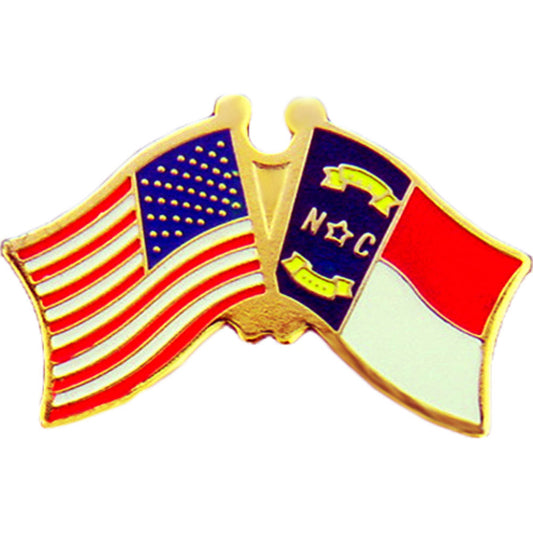USA STATES, USA & NORTH CAROLINA Cross Flags - Original Artwork, Expertly Designed PIN - 1.125"