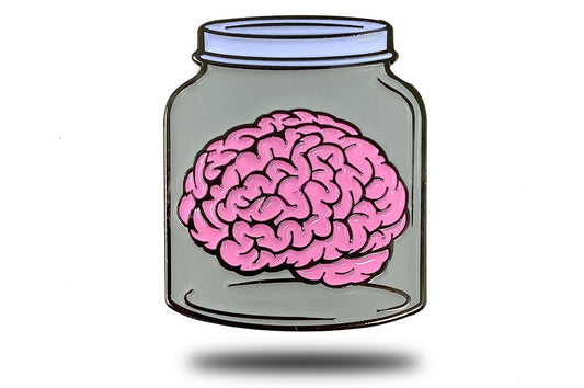 BRAIN IN A JAR PIN - Novelty Funny Brain in a Mason Jar, Cute Enamel Lapel PIN, GREY - 3 cm x 2.7 cm