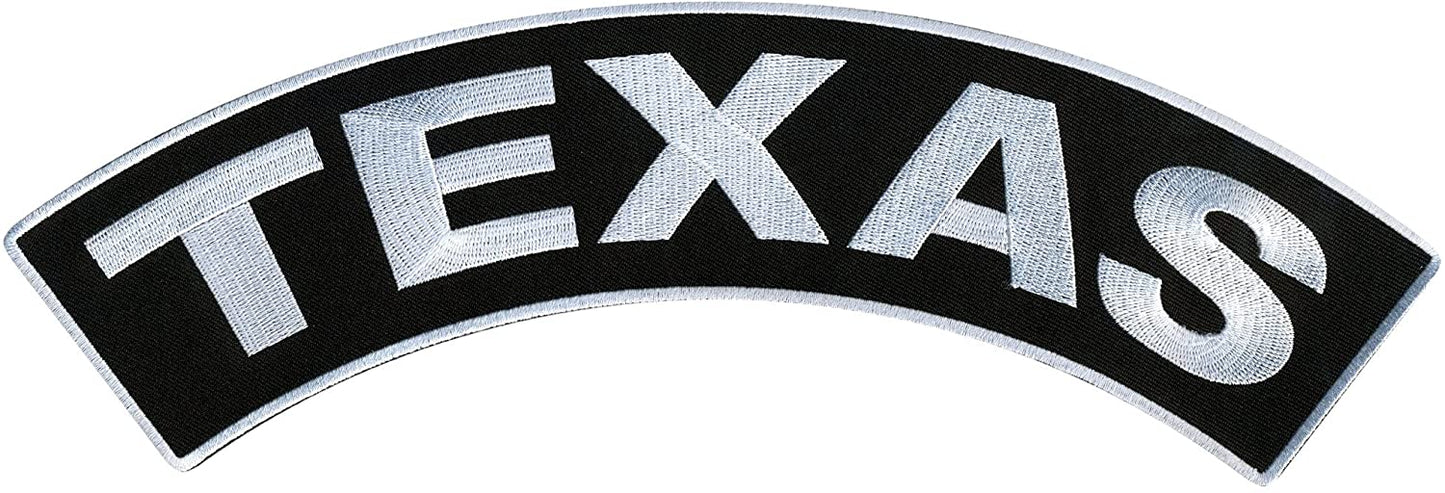 TEXAS TOP ROCKER, PATCH - US States TEXAS High Thread Iron-On Heat Sealed Backing Sew-On Large Patch - 12” x 3”