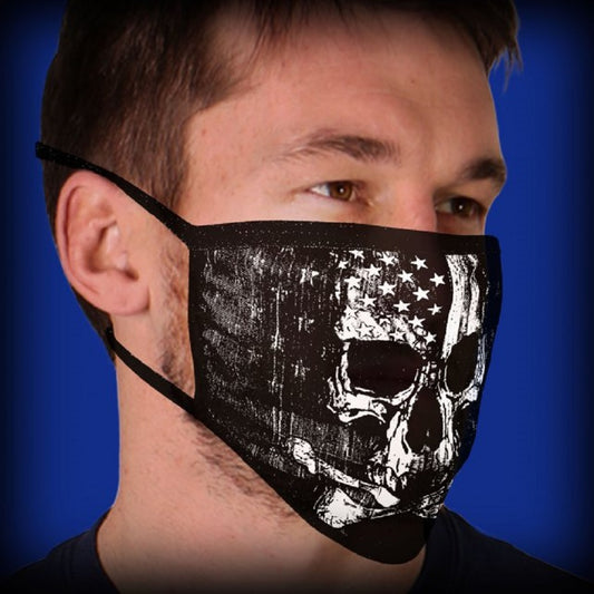 Flag Skull Design Face Mask - Two Ear Holes Cover Nose and, Washable Comfortable & Breathable Double layer Face Mask