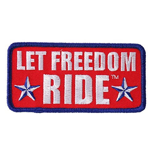 LET FREEDOM RIDE, High Thread Embroidered Iron-On / Saw-On, Heat Sealed Backing Rayon PATCH - 4" x 2"