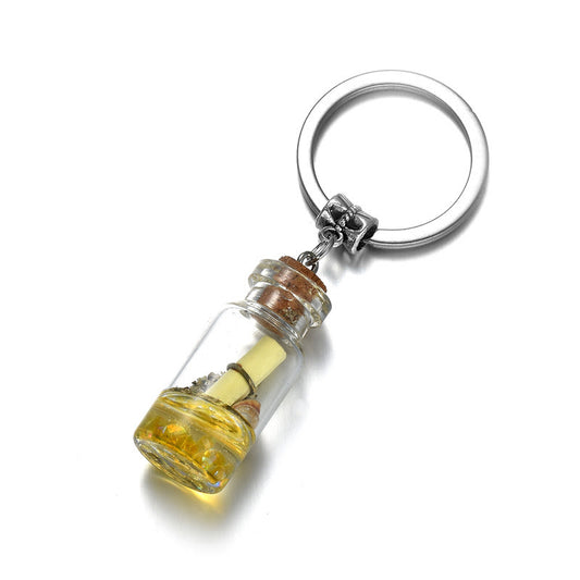 Drifting Bottle Charm Keychain - Drift Glass Message Bottle Key Ring - Yellow