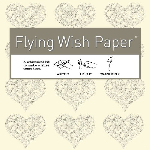 FLYING WISH PAPER® - Write it., Light it, & Watch it Fly - CREAM WITH GERY HEARTS, Spiritual Tool for Mediation & Affirmation - 5" x 5" - Mini Kits