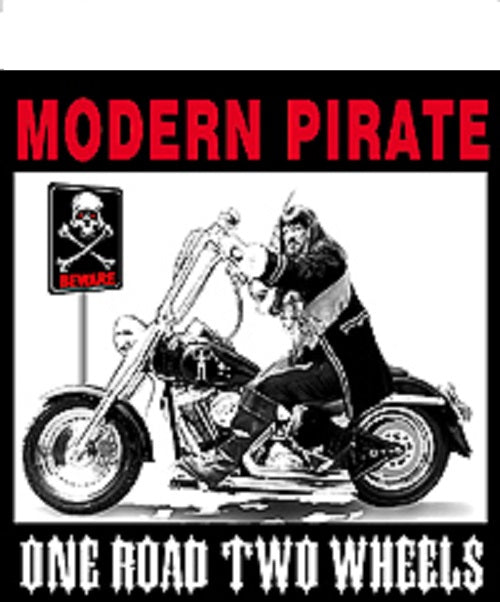 Pirate Sticker, MODERN PIRATE, ONE ROAD TWO WHEELS - Orignal Art, Nautical Pirates Sticker Decal - 4.5" x 5"