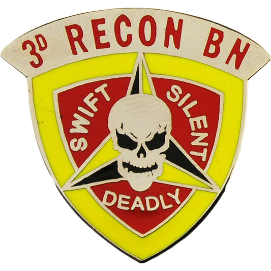 U.S. MARINES, Swift Silent Deadly 3RD RECON BATTALION - Artwork, Expertly Designed PIN Yellow - 1"
