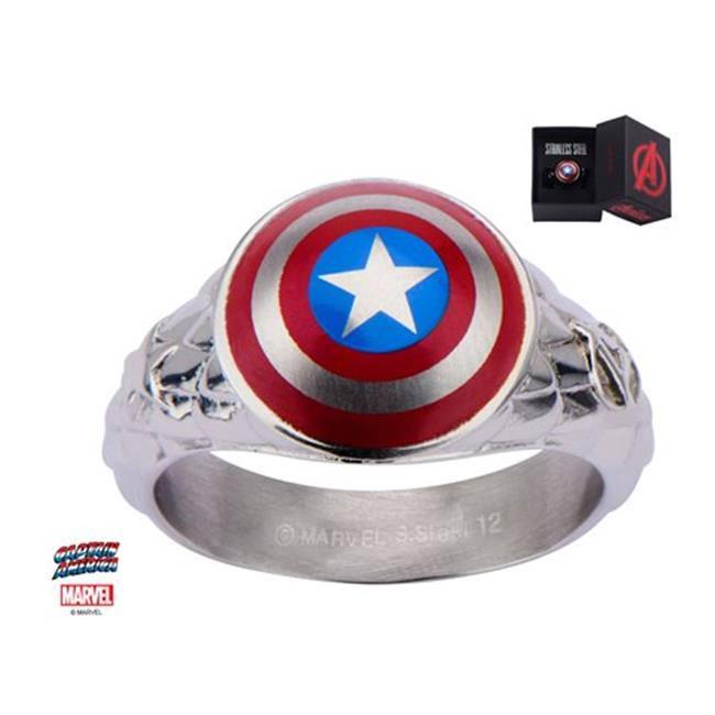 Captain America 3D Shield - Stainless Steel Officially Licensed Premium Quality Mens Ring, Size - 8