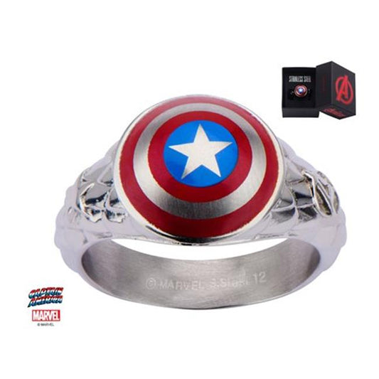 Captain America 3D Shield - Stainless Steel Officially Licensed Premium Quality Mens Ring, Size - 8