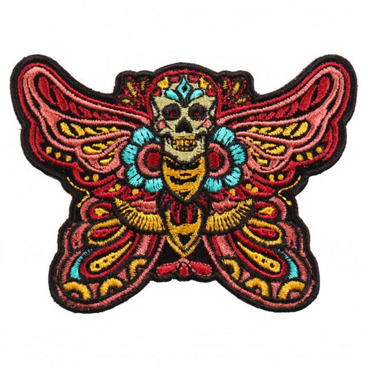 SUGAR BUTTERFLY, High Thread Embroidered Iron-On / Saw-On, Heat Sealed Backing Rayon PATCH - 4" x 3"