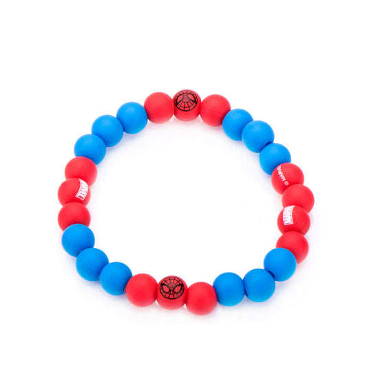 Marvel Comics Women's Spider-Man Silicone Beads Stretch Bracelet, Red/Blue, Expandable