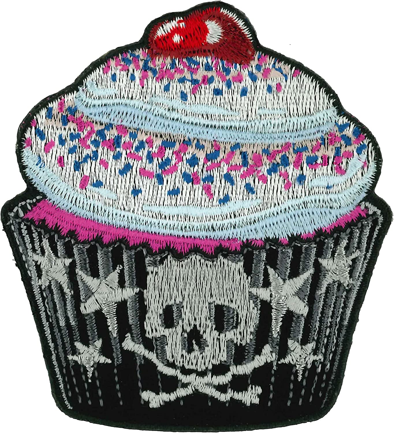 CUPCAKE SKULL, PATCH - High Thread Iron-On Heat Sealed Backing Sew-On Biker's Patch - 3" x 3.25"