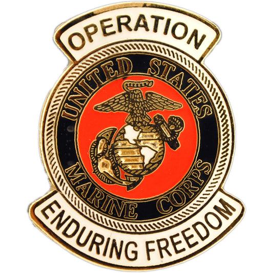 U.S. WAR ON TERROR & DESERT WARFARE, OPERATION ENDURING FREEDOM USMC LOGO - PIN - 1.0625"