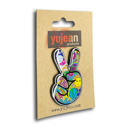 Dan Morris Peace Fingers PIN - Peace Hand w/ Double Butterfly Backings Enamel Lapel Pin - 5cm x 2.5cm