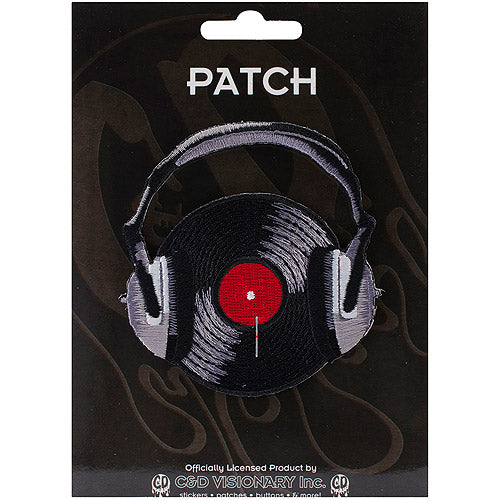 MUSIC THEMED RECORD HEADPHONES, Officially Licensed, Iron-On / Sew-On, Embroidered PATCH