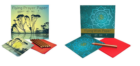 Flying Wish Paper Combo Set, Prayer Large Kit + Golden Om Mini Kit Set - Write it, Light it & Watch it Fly - (2 x Sets)