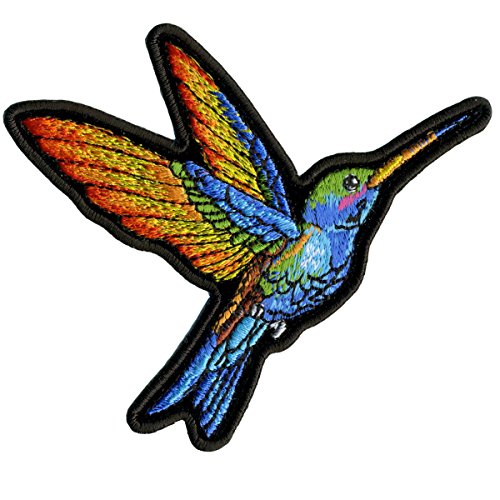 HUMMINGBIRD SMALL, High Thread EMBROIDERED Iron-On / Saw-On Rayon PATCH - 4" x 3.5"