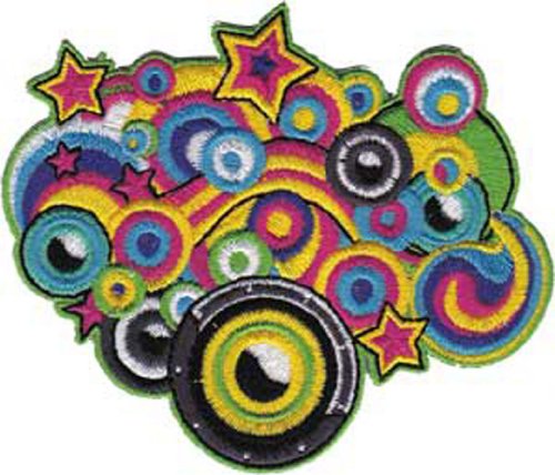 MUSIC THEMED SPEAKERS, SWIRLS, & STARS, Officially Licensed, Iron-On / Sew-On, Embroidered PATCH