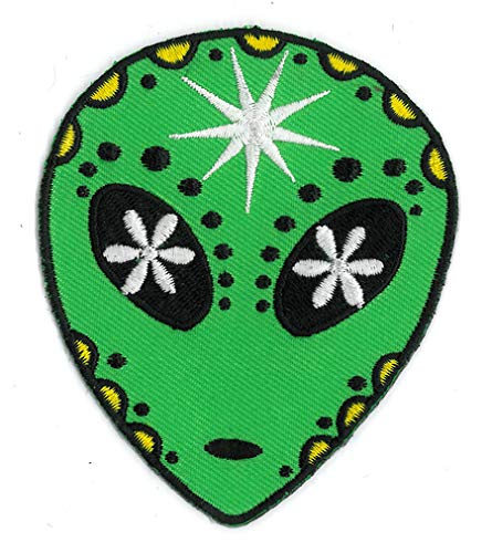 ALIEN SUGAR SKULL - Embroidered Iron On PATCH, Original Matt Stewart Artwork, 3.25"